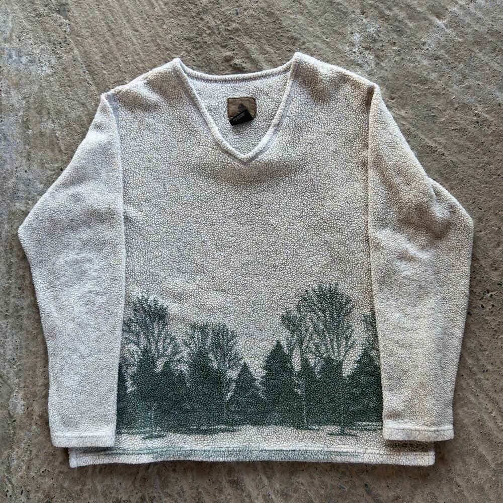 Vintage St. John's Bay Sweater Fleece Trees Outdoor Hiking Nature USA Women's XL